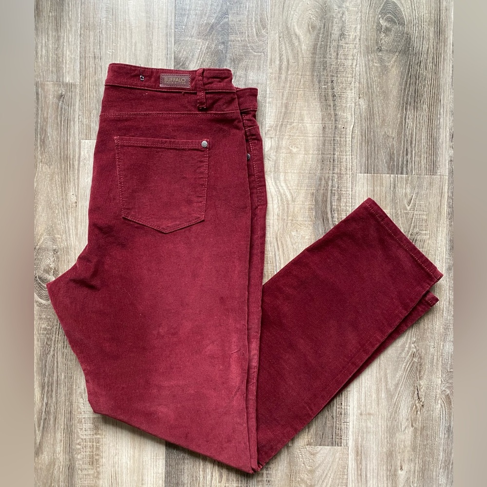 Buffalo David Bitton Burgundy Mid-Rise Skinny Stretch Corduroy Pants Size 14/34